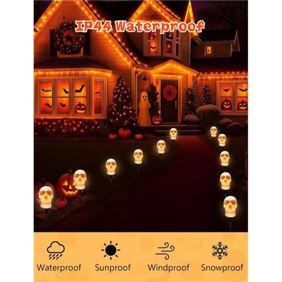 Halloween Pathway Lights Outdoor – Connectable Skull Lights Outdoor with LED C7 - Picture 4 of 8